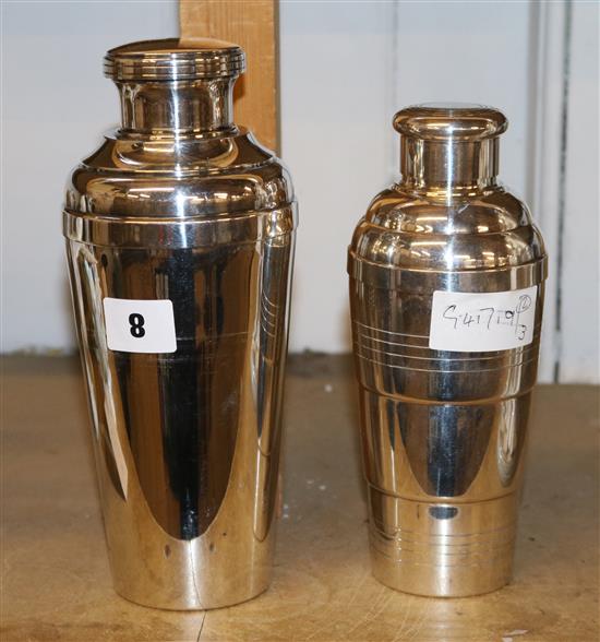 2 plated cocktail shakers